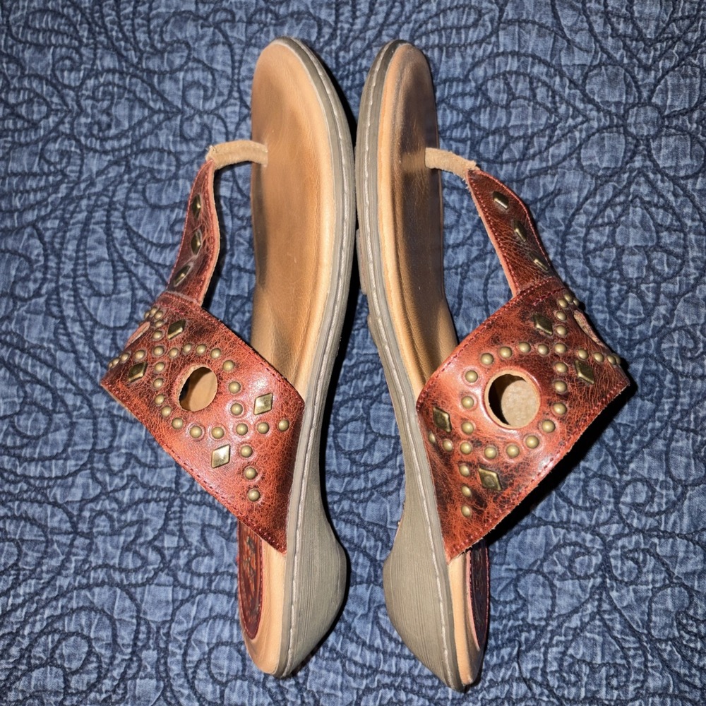 Ariat North Star 7 B Studded Thong Cut Out Sandals Red Brown Flip Flop *read* - Picture 4 of 12